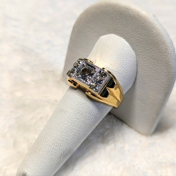 Vintage 18K Gold Plated Men's 1 Carat CZ Ring with Small Round CZ's - Picture 9 of 13